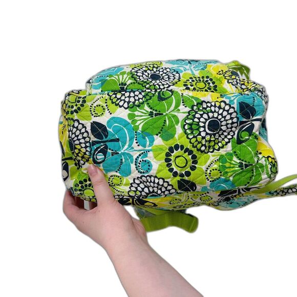 Vera Bradley Retired Limes Up Green Quilted Patterned Backpack Laptop Bag - Picture 6 of 13